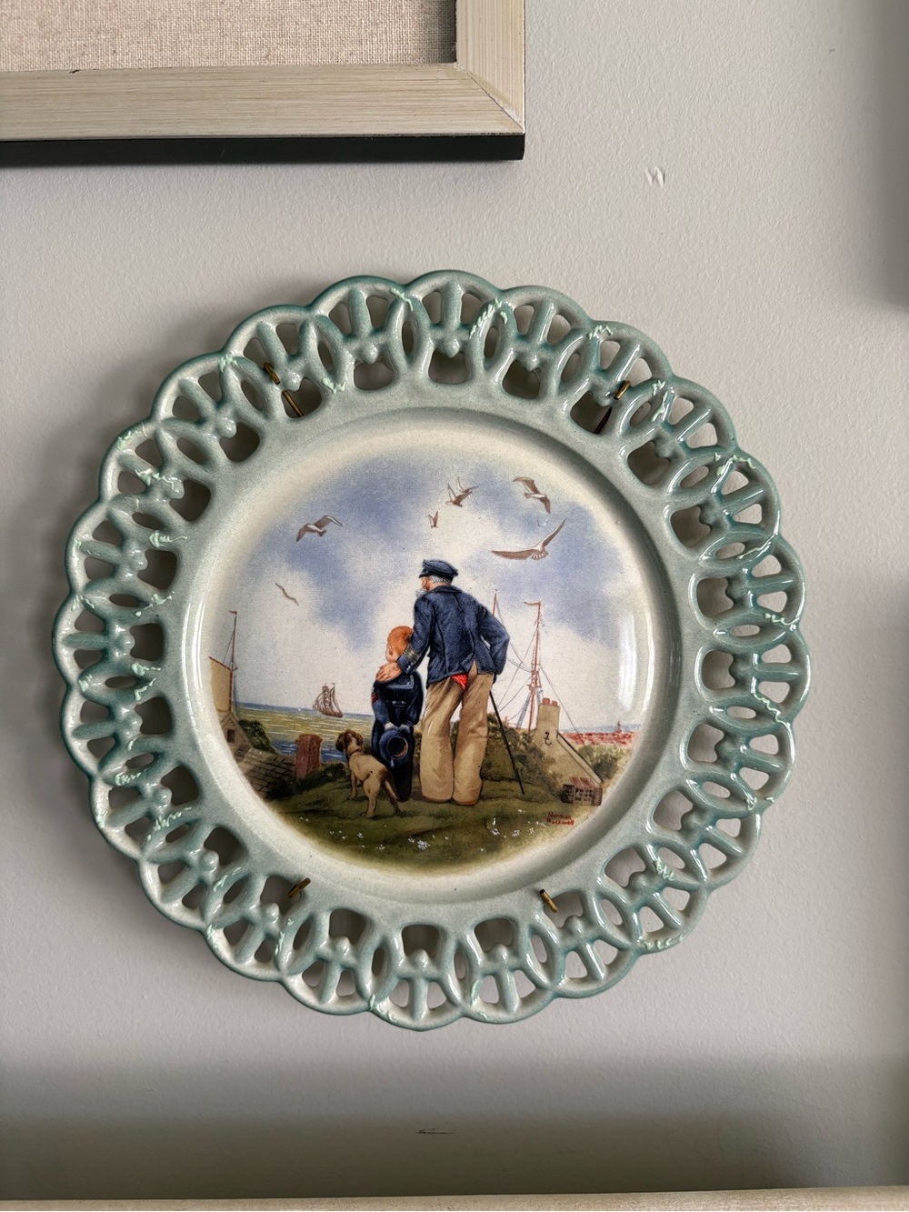 Vintage Norman Rockwell "Looking Out to Sea" Reticulated Open Lattice Ceramic